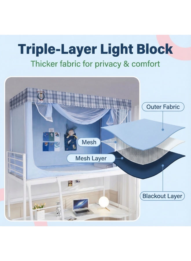 الأزرق جي دبليو عتيم على المرسى العلوي Bunk Bed Curtains للنوم غرفة نوم مضاد للضوء زخرفة زميلة الغرفة الخصوصية غطاء المظلة الصورة الخلفية ديكور Backdrop تعتيم الستار 6 لوحات مع أعلى - Image 2